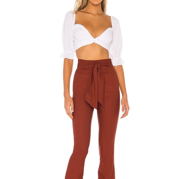 REVOLVE Majorelle Jennifer Pants High Waisted Flare Pants Dark Burnt Orange - Picture 2 of 5